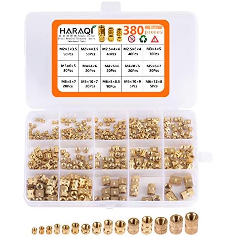 380 Stück Gewindeeinsatz M2 M2.5 M3 M4 M5 M6 Metrische Weibliche Thread Brass Knurled Threaded Insert Embedment Nuts assortment Kit für Kunststoffteile 3D Druckteile durch Ultraschall Warmeinbettung Cover