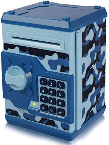 Yoego Kids Money Bank, Electronic Piggy Banks, Great Gift Toy for Kids Children, Auto Scroll Paper Money Saving Box Password Coin Bank,Perfect Toy Gifts for Boys Girls (Blue Camo)