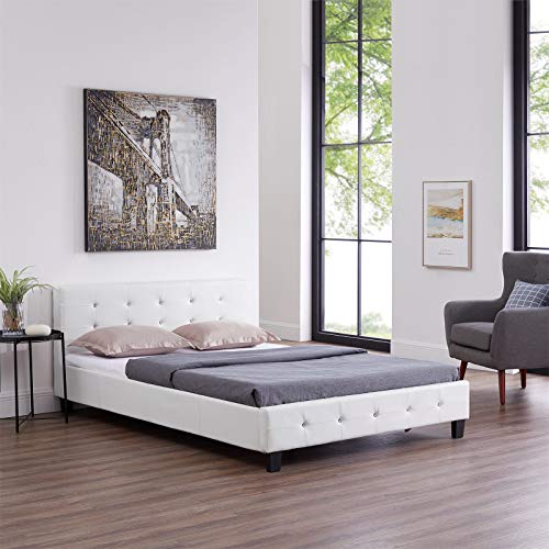 CARO-Möbel Polsterbett Kingston Bettgestell 140 x 200 cm Doppelbett Designbett mit Strasssteinen inklusive Lattenrost Lederimitat in weiß