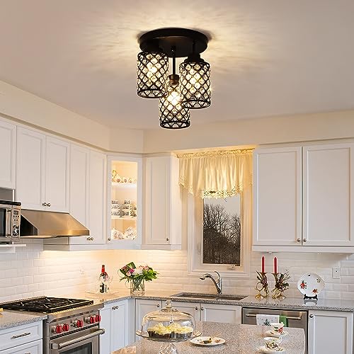 Ymlii Semi Flush Mount Ceiling Light, 3-Light Close To Ceiling Light Fixtures With Crystal Metal Shade thumb #1