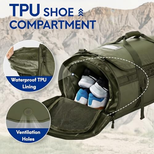 Image of Haimont Heavy Duty Convertible Travel Duffel Backpack, Army Green, 45L