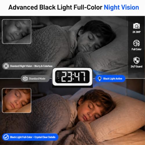Image of 2K Alarm Clock with Camera for Home Security, 5G&2.4GHz WiFi Digital Clock Camera with Color Night Vision, AI Motion Detection, SD /Cloud Storage, Indoor Baby Pet Elderly Monitor