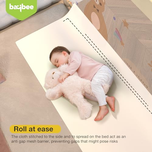 Image of BAYBEE Baby Bed Rail Guard (150x80cm), Bedrail for Baby Safety with 28 Height Adjustable, Portable Bed Side Protector for Babies Falling | Foldable Single Side Bed Railing, 3 Side, (White /Beige)