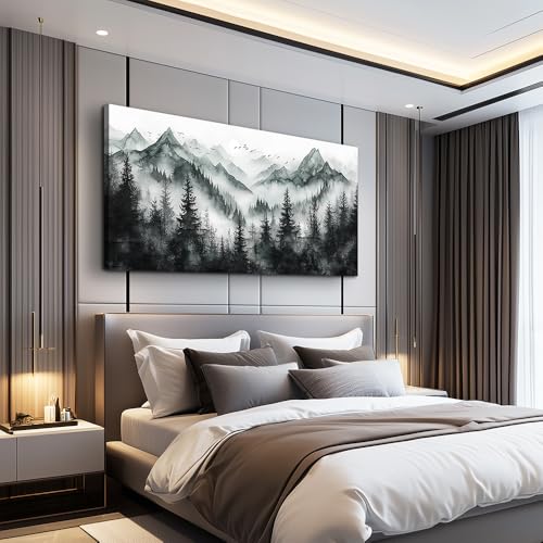 KELIYUAN Canvas Wall Art For Living Room Bedroom Wall Decor Home Office Black And White Foggy Forest Mountain Ink Landscape Paint Room Hallway Prints Artwork Picture Home Wall Aesthetics 20x40 In