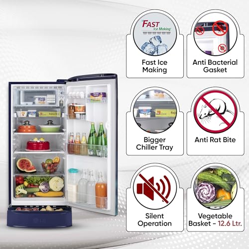 Image of LG 190L 4 Star Inverter Direct-Cool Single Door Refrigerator (GL-D201ABCY, Blue Charm, Base stand with drawer)