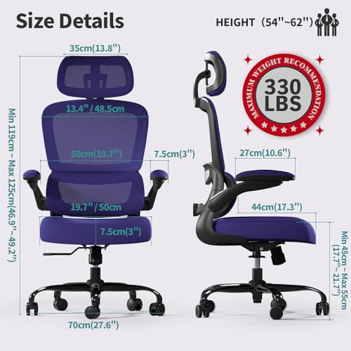 Image of TRALT Office Chair Ergonomic Desk Chair, 330 LBS Home Mesh Office Desk Chairs with Wheels, Comfortable Gaming Chairs (Violet)