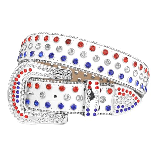 Western Plastic Buckle Rhinestone Belt for Men & Women – Bling Crystal Studded Cowboy Leather Belt