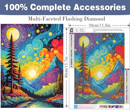 ijbnhd Van Gogh Diamond Art Kits for Adults Starry Sky Diamond Painting Kits for Adults, Full Drill Round Abstract Landscape Gem Art Kits for Home Wall Decor 12x16in