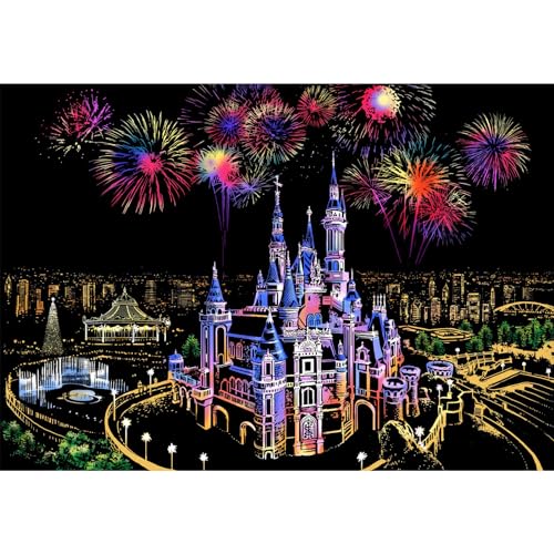 Meiliyizu DIY Scratch Painting, Scratch Painting Kits for Adult City Night View Scratch Art Painting Rainbow Sketch Pad DIY Art Craft Landscape Painting