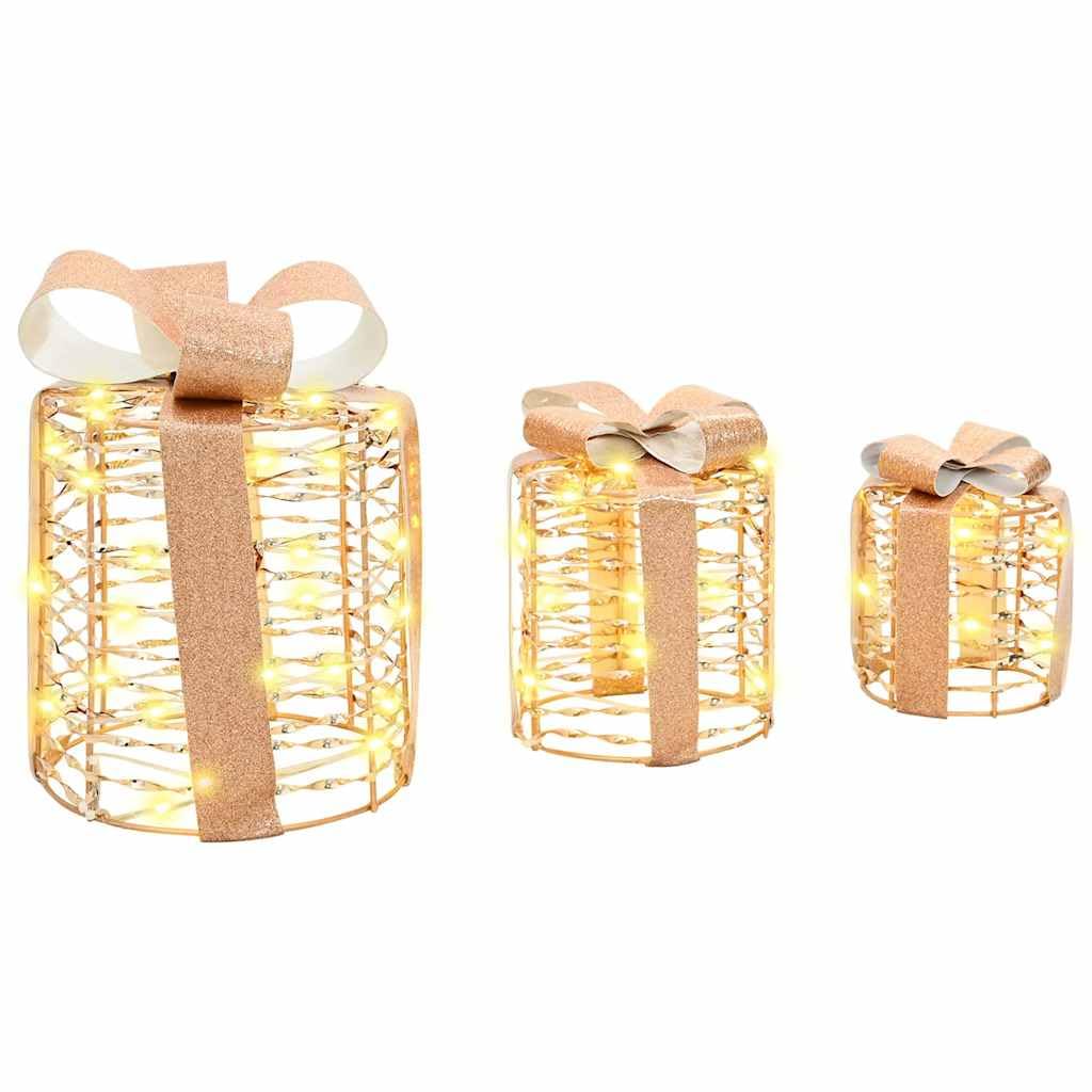 Pudełko na prezent, dekoracja 3 szt., ciepła biel, PET 20 x 20 x 20 cm ze źródłem zasilania LED USB do dekoracji choinki, ozdób choinkowych, ornamentów, gwiazd, dzwonków do salonu i wieńca