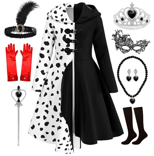 Akokvlar Girls Dalmatian Print Costume Vintage Halloween Dress Up Outfit (10-11 Years White)