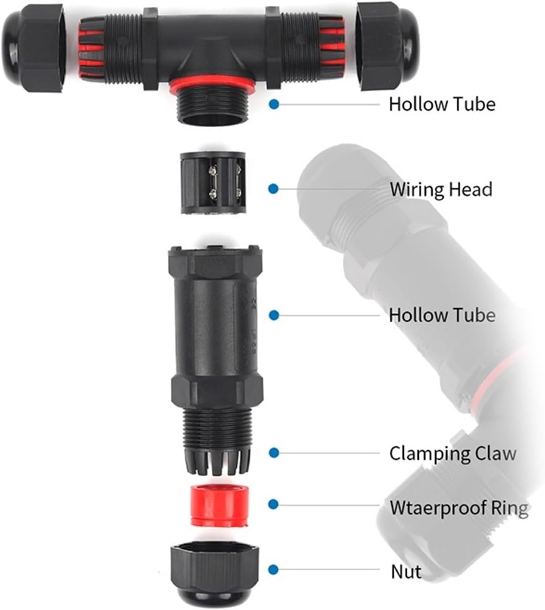 IP68 M25 T-Type 6-16mm Cable Waterproof Wire Connector 5 pin Screw Terminal Block 3-Way LED Light Connection