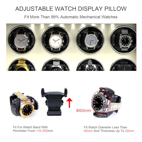 Image of DUKWIN Watch Winder for Automatic Watches, White Lockable Watch Winders with Extra Watch Storage, Jewelry Storage, 4 Rotation Modes, LED Light, Super Quiet Mabuchi Motor and Spring Watch Pillows