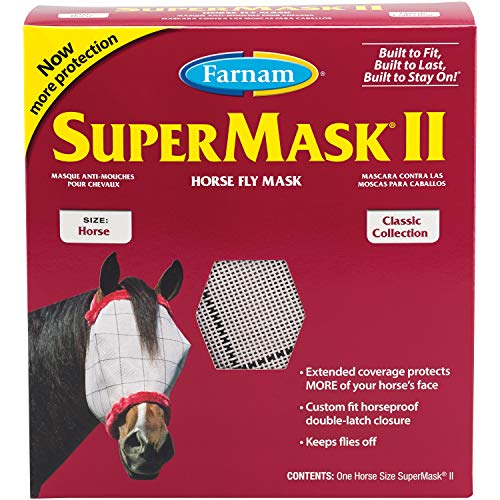 Supermask Ii Fly Mask Without Ears For Average Size Horses, Full Face Coverage And Eye Protection From Insect Pests, Structured Classic Styling Mesh With Plush Trim, Horse Size #TOP4