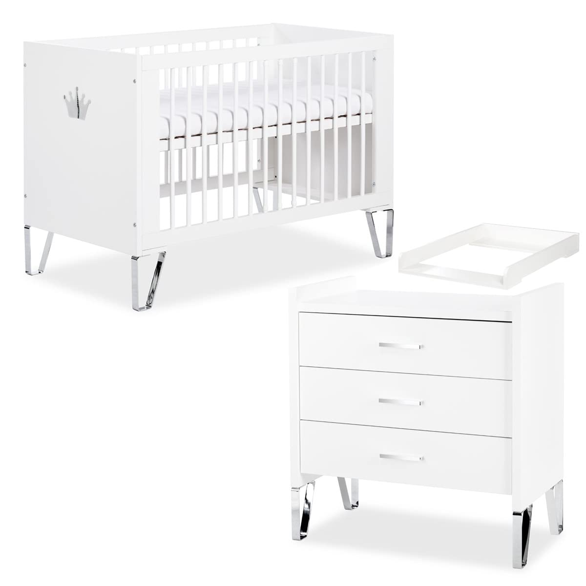 Mon Mobilier Design Blanka Chambre bébé lit évolutif et Commode avec Plan à Langer 120X60 Blanc