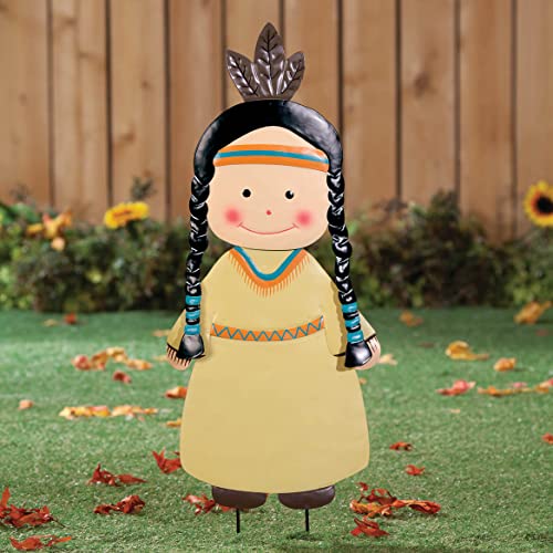 Native American Girl Lawn Stake By Maple Lane Creations, Thanksgiving Yard Décor, Metal, 29” High #TOP1