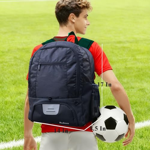 Rudmox Fußballtasche-Rucksack für Basketball, Volleyball mit Stollenschuhen und Ballfach und innenliegende Laptoptasche für Reisen, Fitnessstudio, Wandern, Sportverein