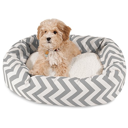 Image of Majestic Pet 24 Inch Chevron Sherpa Calming Dog Bed Washable - Cozy Soft Round Pet Bed with Spine for Head Support - Fluffy Donut Bed 24x19x7 (inch) - Small - GRAY