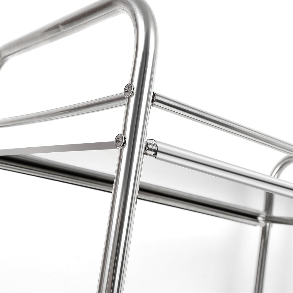 OHMG Carrello di servizio per cucina con ruote, 3 vassoi, in acciaio inox, per dessert, cucina, scaffali di stoccaggio, carrello di servizio ristorante (61 x 36 x 75 cm)