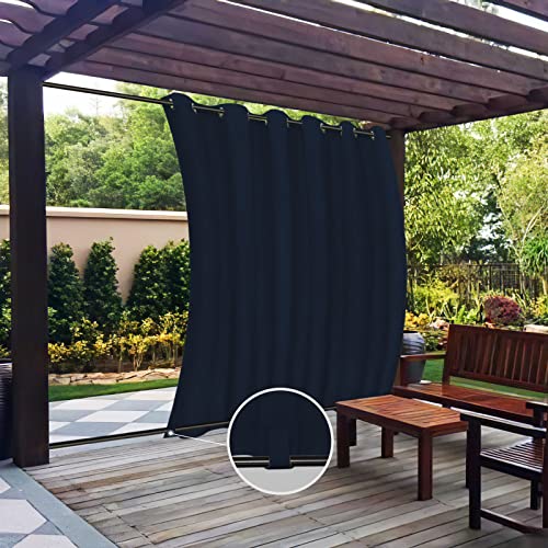 Image of Easy-Going Outdoor Curtains for Patio 1 Panel, 110x120 inch, Navy | Waterproof, Windproof, Weatherproof Privacy Outdoor Curtains for Cabanas Porches and Pergolas, Grommet Top and Tab Bottom