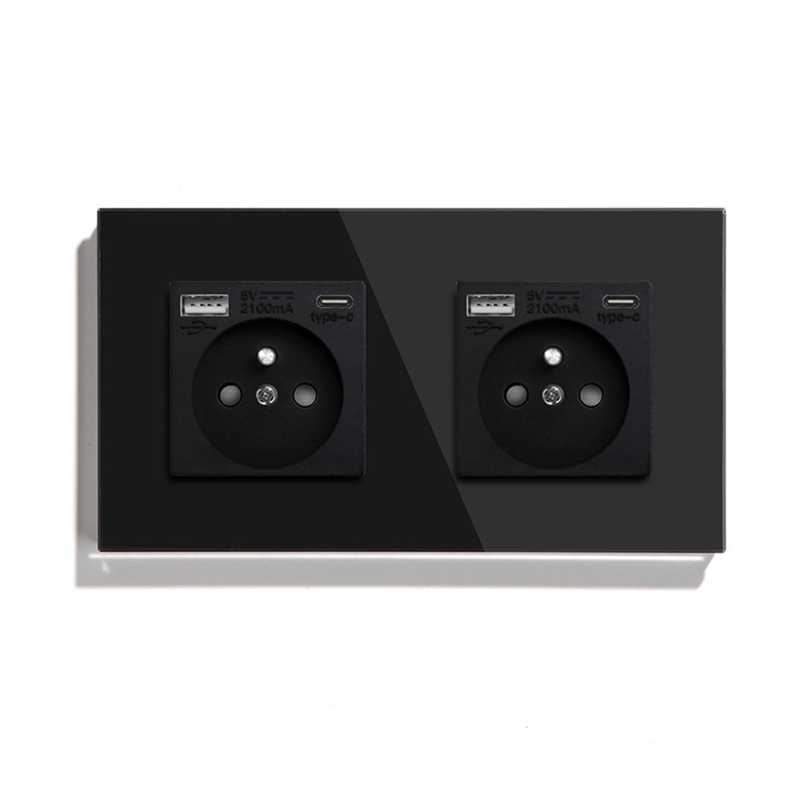 Prises de courant murales simples, Standard français, Double prise de Port USB type-c, panneau en verre cristal, Protection des enfants 16A(Double Socket Gray)