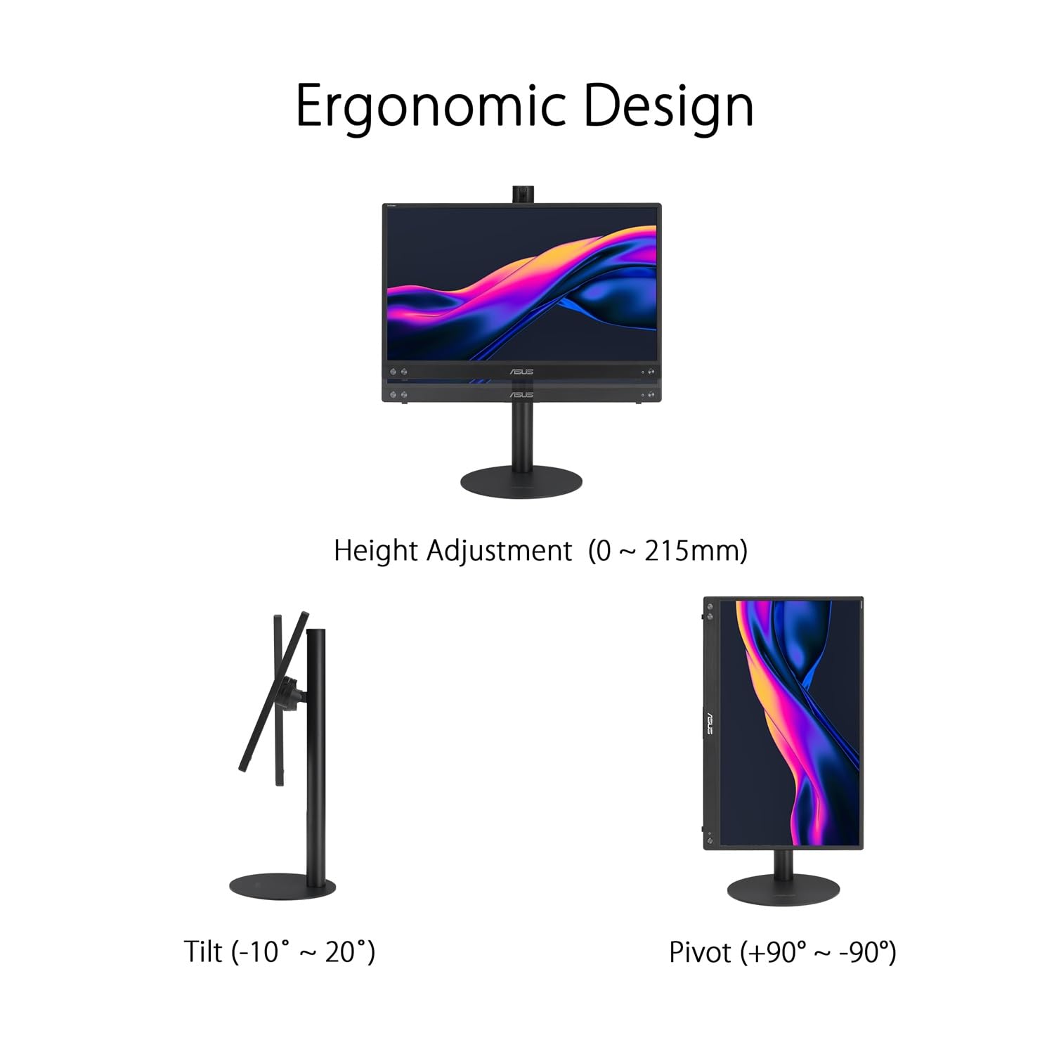 ASUS ZenScreen MTS02D, Supporto Ergonomico per Monitor ZenScreen/Portable ROG Strix, Inclinabile, Regolabile in Altezza, Compatibile con filettatura treppiede, Nero