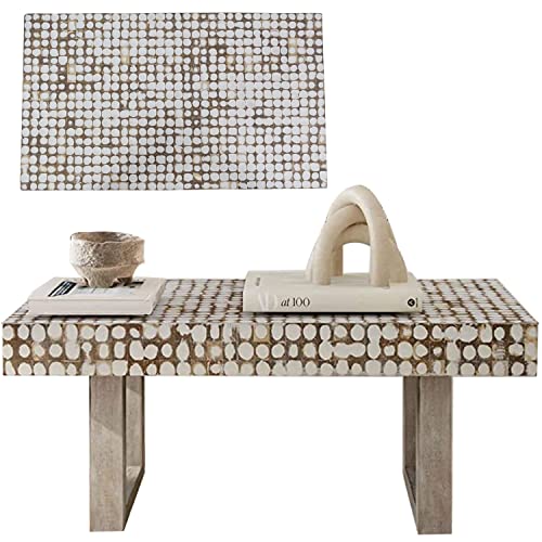 East at Main White Coffee Table – Handmade Accent Table with Coconut Shell Inlay, 40" Rectangular Wood Table for Living Room, Coastal Farmhouse or Boho Decor - Image 9