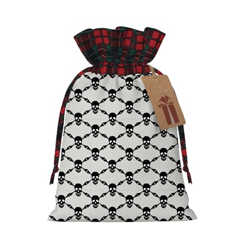 UIANG Gothic,Reusable goodie bags,Halloween Horror Theme Black Skulls Pattern,Gift Tags & String. Small Cloth Bags for Birthdays, Weddings, Events, Samples, Halloween Treats,Black White - S