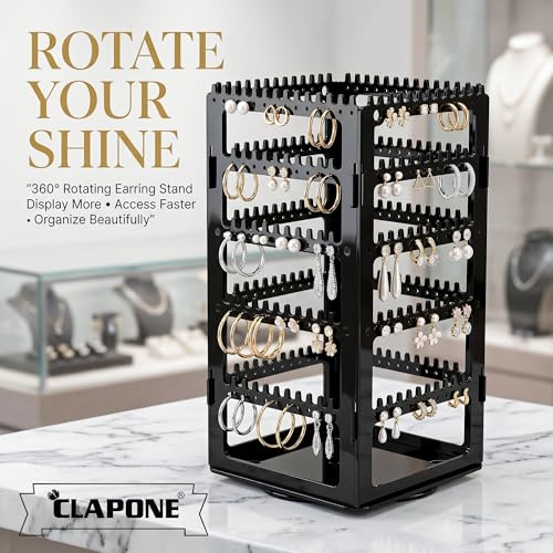 Image of CLAPONE 360 Rotating Earrings Stand Jewelry Display Organiser /Earrings organiser /Jewellery towers /jewellery stands /earring organizer box /chain organiser (Black Earring Stand, 1 Pcs)