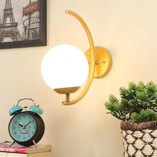 TuCasa Golden Metal Decorative Wall Lamp with Glass Globe Holder Type-E-27 (Design 5)