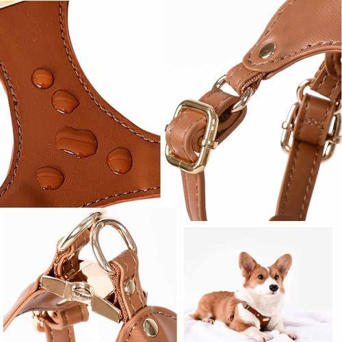 feiling Leder Hundegeschirr Wasserfest Brustgeschirr Haustier Ledergeschirr Verstellbar Katzengeschirr Weichem für Kleine und Mittelgroß Hunde (braun, S)