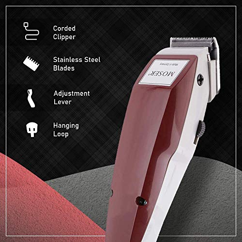 Image of Wahl Unisex 01400-0016 Corded Steel Moser Classic Professional Hair Clipper; 0.7-3 mm; Stainless Steel Star Blades For Precision Cutting; Red
