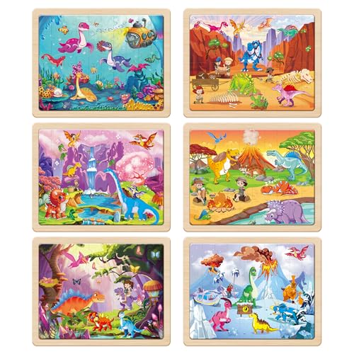 SYNARRY Large Wooden Dinosaur Jigsaw Puzzles for Kids Ages 4-8, 60 Pieces - image 2