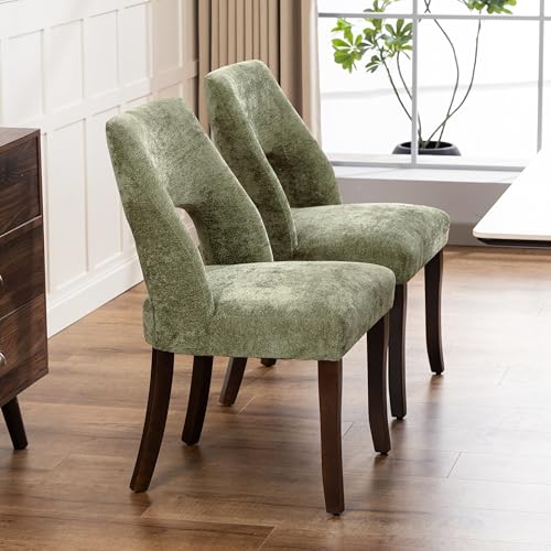 UVV Wooden Dining Chairs Set of 2, Modern Fabric Upholstered Kitchen and Dining Room Chairs, Farmhouse Dining Chair with Solid Wood Legs, Green