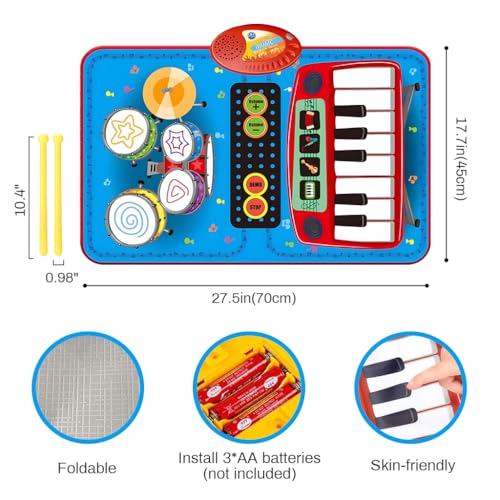 Image of PATPAT 8 Instrument Piano Keyboard Musical Mat for Kids 1-6 Years, 8 Sounds and 6 Modes Foldable Baby Drum Mat Educational Music Play Mat Toy Gift for Boys and Girls 90*70 CM