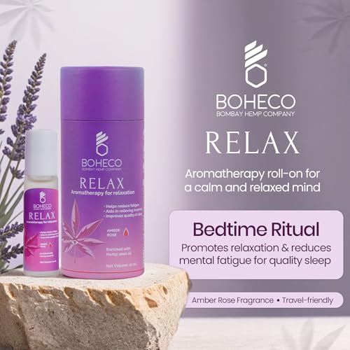 Image of BOHECO RELAX Aromatherapy Roll On Helps in Better Sleep | Sleep Roll On | Aromatherapy Oil | Sleep Aid Helps Improve Sleep | Enriched with Hemp Seed Oil | Amber Rose Fragrance - 10ml