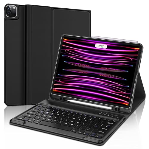 SENGBIRCH iPad Pro 12.9 Keyboard Case for 2022 6th Generation / 2021 5th Generation, Detachable Keyboard Case for iPad Pro 12.9 Inch 2022 2021/2020/2018 5th Gen/4th Gen/3th, Black