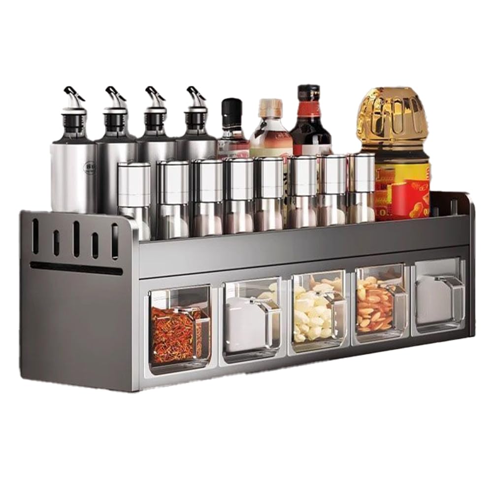 GTHTUHFD Stainless Steel Wall-Mounted Spice Rack - Multifunctional Kitchen Storage Nizer For Spices, Jars, And Seasonings - Space-Saving, Durable And Stylish Solution
