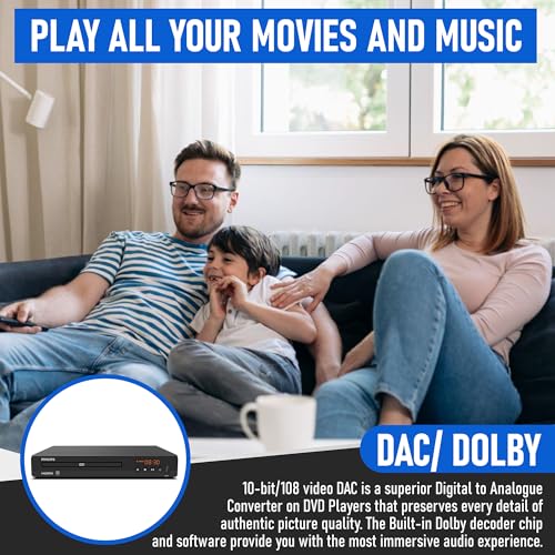 Image of Philips DVD Players for TV with HDMI Port 1080P All Region HD DVD Player for Smart TV USB Input Remote Control Device, Mini DVD CD Player for Home Stereo System, HDMI and RCA Cable Included