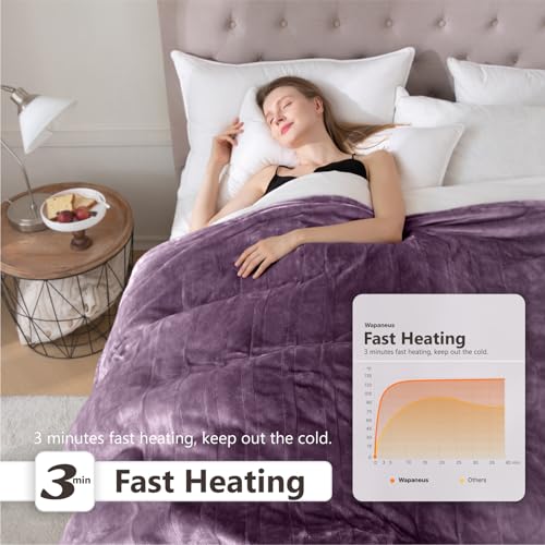 Image of Wapaneus Heated Blanket Electric Blanket 62 inch x 84 inch Twin Size with 10 Heating Levels and 12 Hours time Settings, Flannel Fast-Heating Electric Blanket, ETL Listed, Machine Washable, Purple