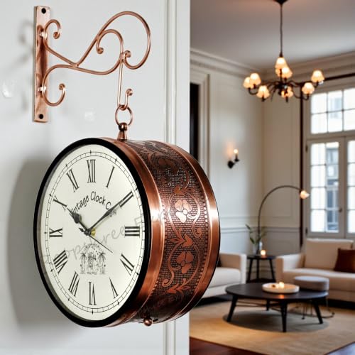 Image of Vintage Clock Handcrafted Double Side Shiny Rose Gold Wall Clock 1 Year Warranty / 65472-6-RR