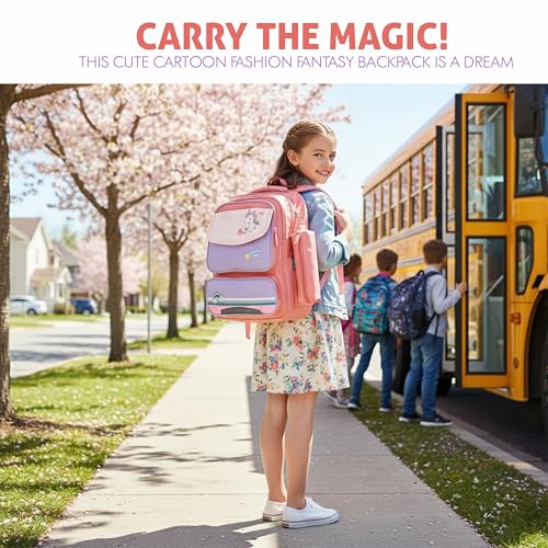 Image of Storite School Bag for Kids Girls 17L | Unicorn Backpack | Cute Purple School Backpack | Lightweight Water-Resistant Bag for Nursery, Preschool & Primary | Travel & Birthday Gift