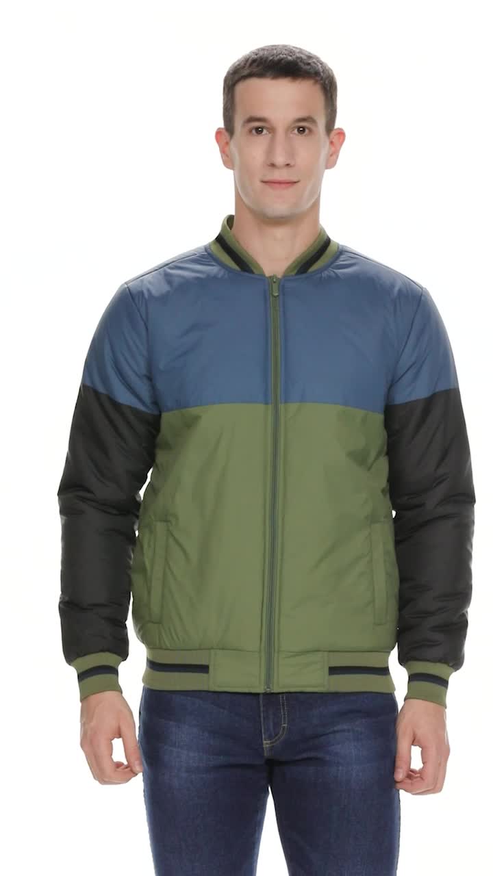 Buy Dennis Lingo Men's Long Sleeves Color Block Bomber Jacket - 2