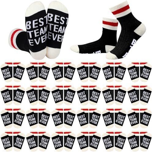 Glitopper 24 Pairs Best Team Ever Gift Socks Bulk Employee Appreciation Gifts for Women Men Team Staff Coworker Office Favors(Black White)