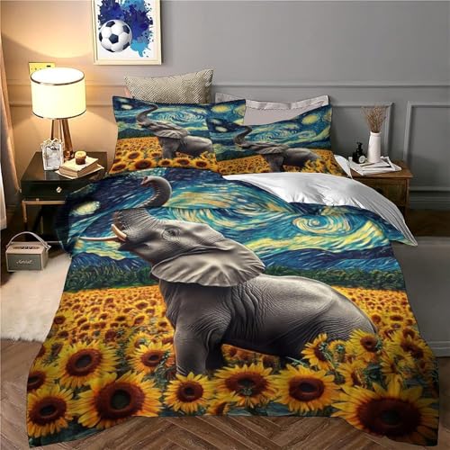 Housse de couette éléphant 3 pièces microfibre avec fermeture éclair King