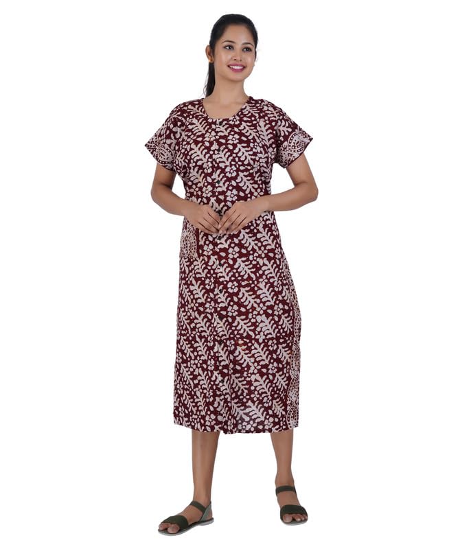 Image of MENMAII Women's [L-4XL] Full Open /Front Buttoned [a Kind of Adaptive Clothing] Multipurpose Nighty for Maternity /Pregnancy /Elderly /Patient /Feeding /Hospital Purpose Nighty Calf Length