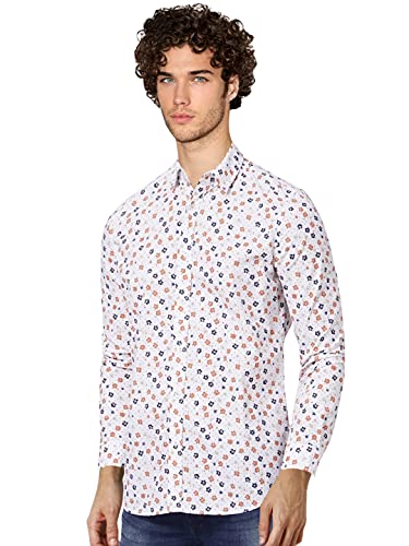 Image of Jack & Jones Men's Cotton Slim Fit Printed Spread-Collar Casual Shirt