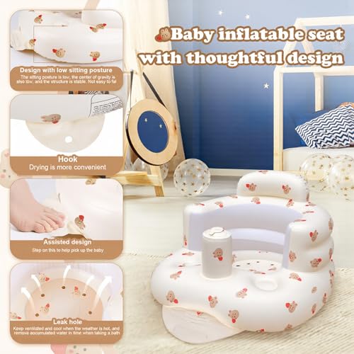 Siège Bébé Gonflable Portable avec Pompe à Air-Fauteuil Bébé Ergonomique Soutien Dorsal et Cervical pour Voyage,Alimentation,Camping-Apprentissage de la Position Assise Enfant 3+ Mois Maison/Extérieur – Image 3