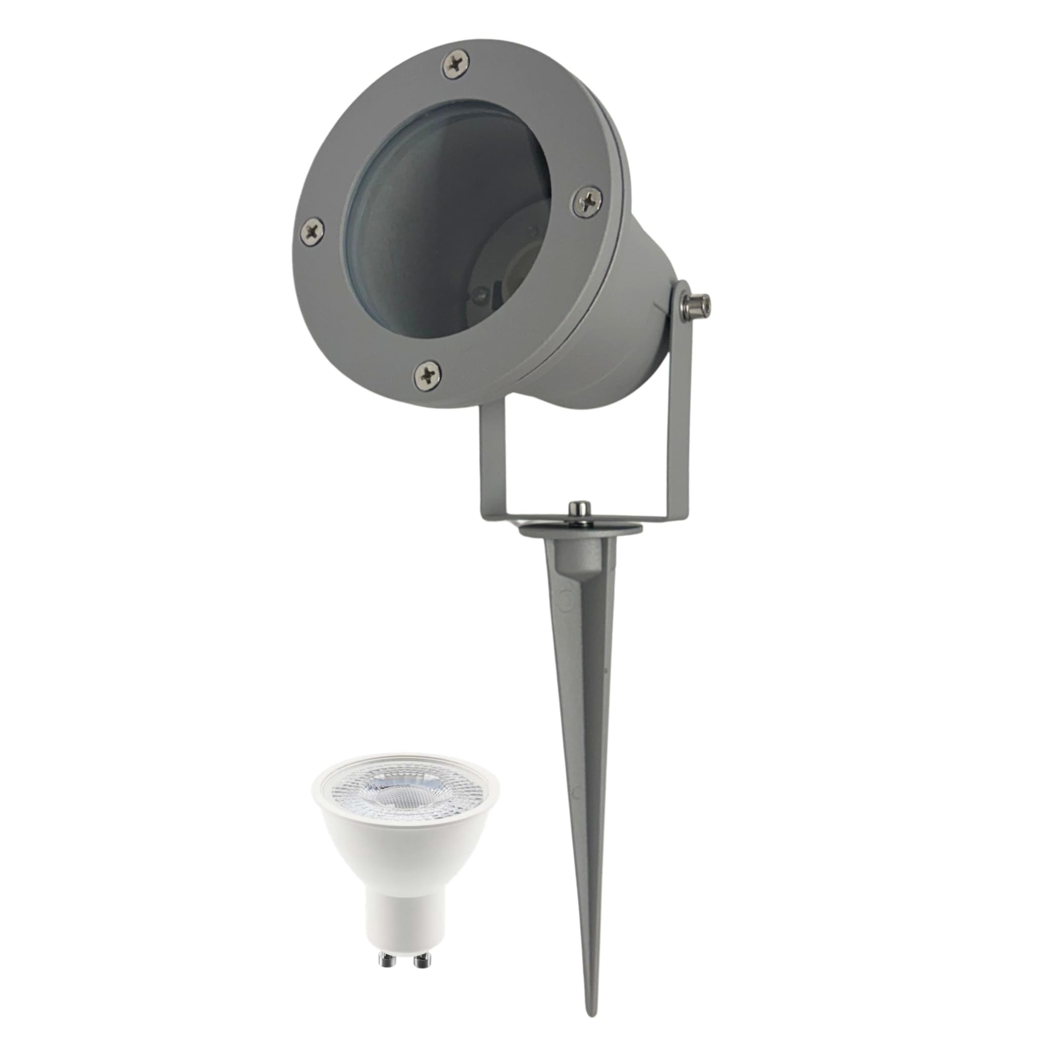 B2C GU10 Outdoor Garden Spike Light IP65 Waterproof Landscape Spotlight Adjustable Ground Light, Max 35W Bulb Included (1, Grey, Neutral White - 4000K)