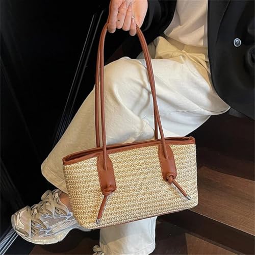 Women's Big Woven Straw Shoulder Bag French Style Raffia Tote Beach Travel Handbag With Zipper Closure2